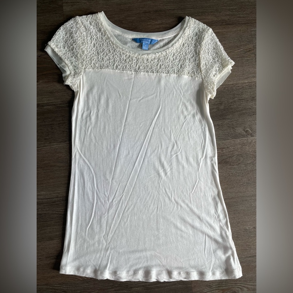 Simply Vera Vera Wang White Lace Top Basic Womens S Tee Shirt Lightweight Rayon